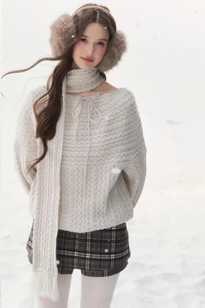 Vintage Off-Shoulder Knit Sweater