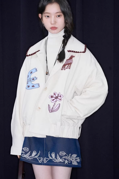 Horse Embroidery Linen Jacket Set