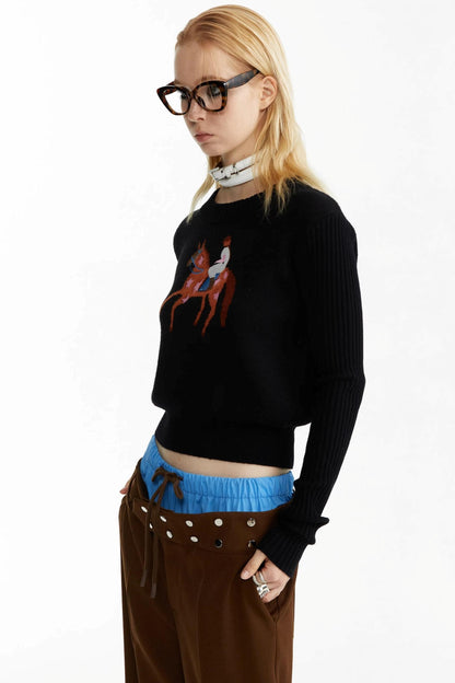 Equestrian Race Pattern Knitted Sweater