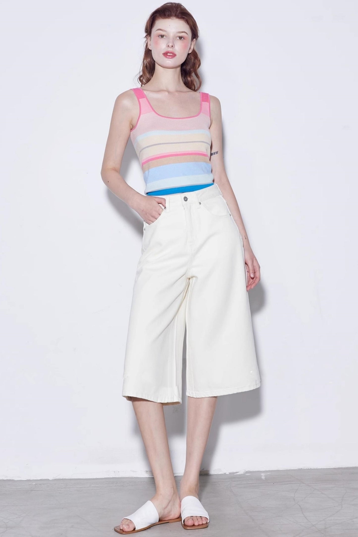 Summer Stripe Silk-Lycra Knit Vest