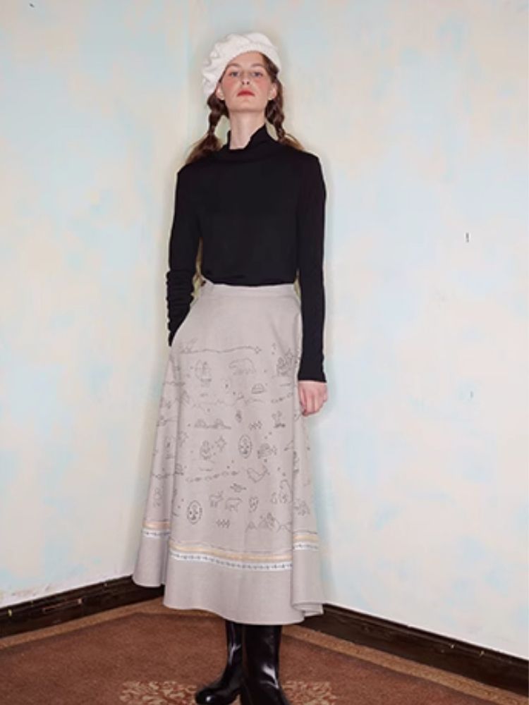 Embroidery / Printed Big Pendulum Skirt