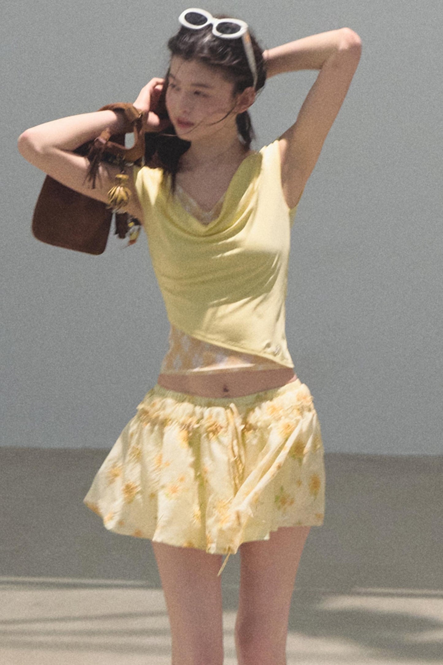 Swing Neck Check Slim Fit Crop Top