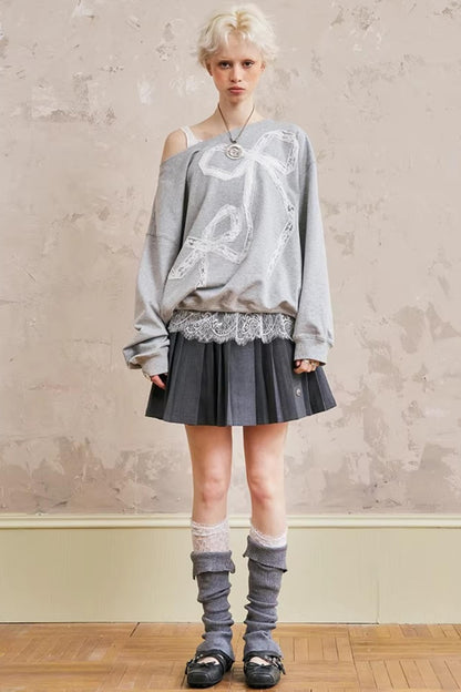 Lace-Up Collar Sweater Set-Up