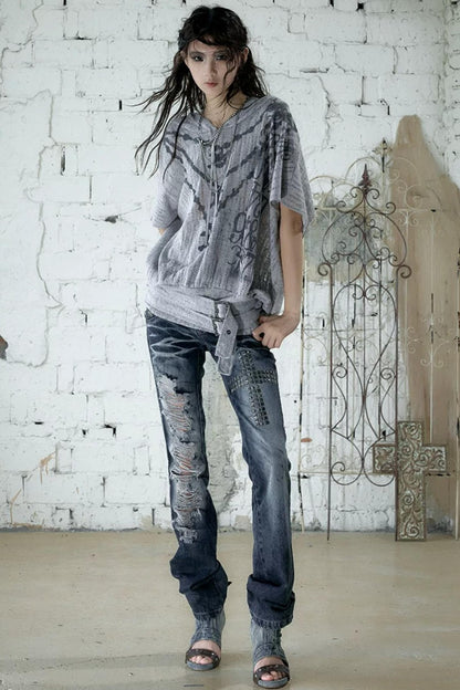 Jeanshose in Used-Optik mit Strasssteinen