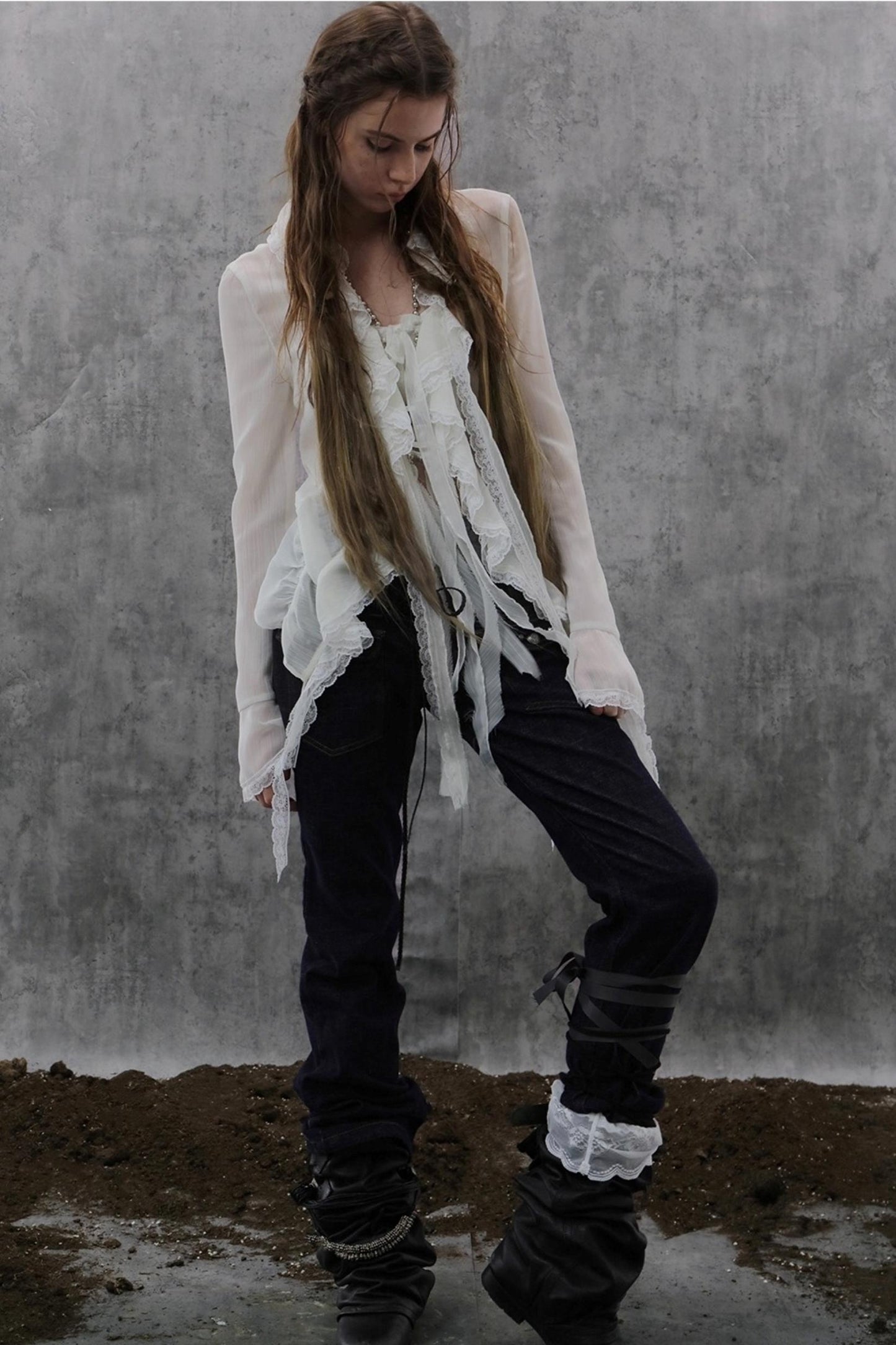 Ruffled Chiffon Yarn Shirt