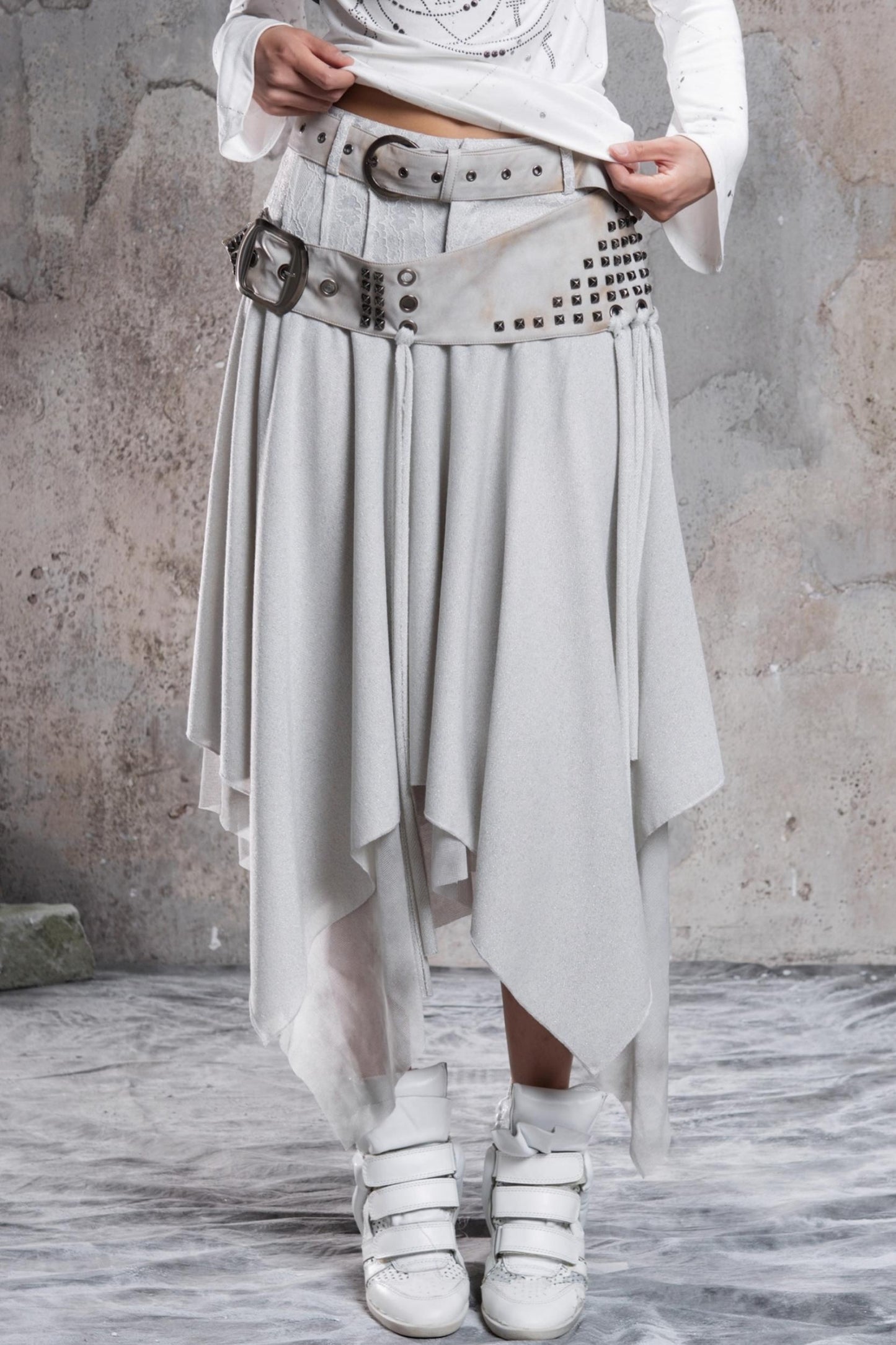 Irregular Multi Layer Rivet Skirt