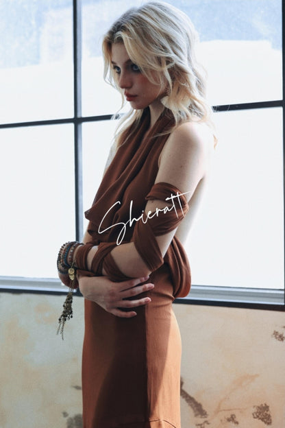 Caramel Swing Halter Dress