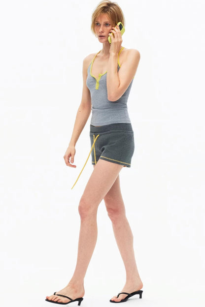 Grey contrast trim slim-fit tank top for women