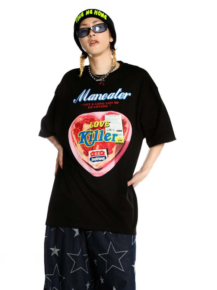 Niche Love Killer Print Short Sleeve Over Size T-Shirt