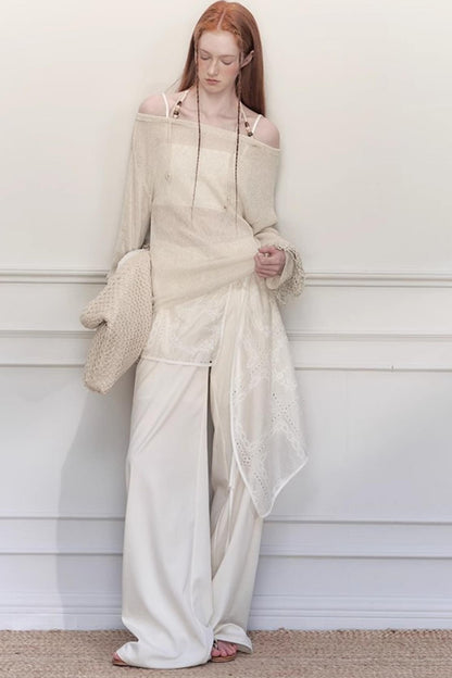 White Lace Wide-Leg Pants