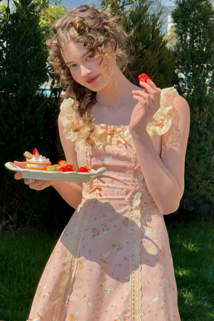 Pink Almond Lace Halter Dress