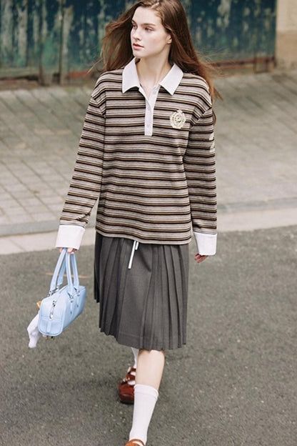 Gray Wool Blend Pleated Skirt