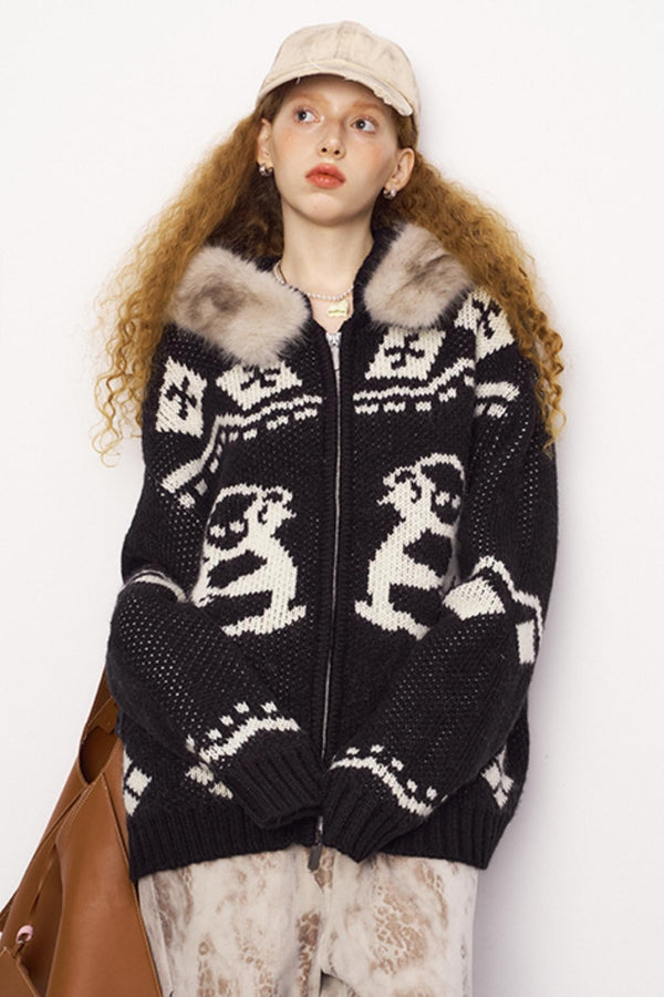 Detachable Fur Collar Knitted Cardigan