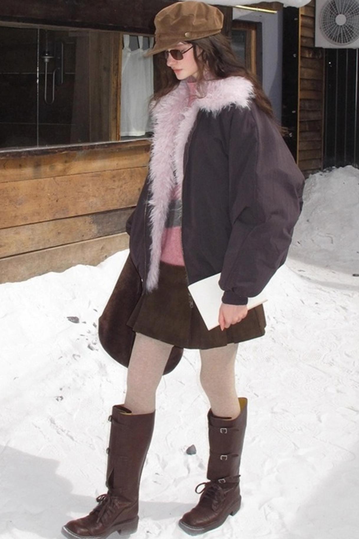 Vintage Distressed Leather Pleated Skirt