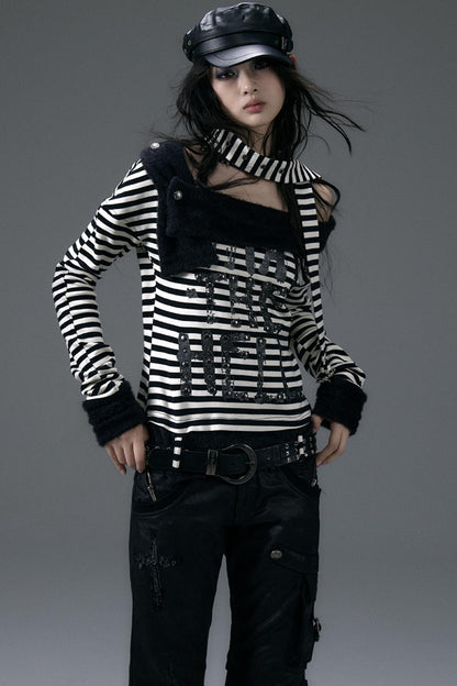 Diagonal Stripe Punk Long-Sleeve Top