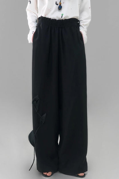 Three-Dimensional Calla Lily Linen Blend Wide-Leg Pants