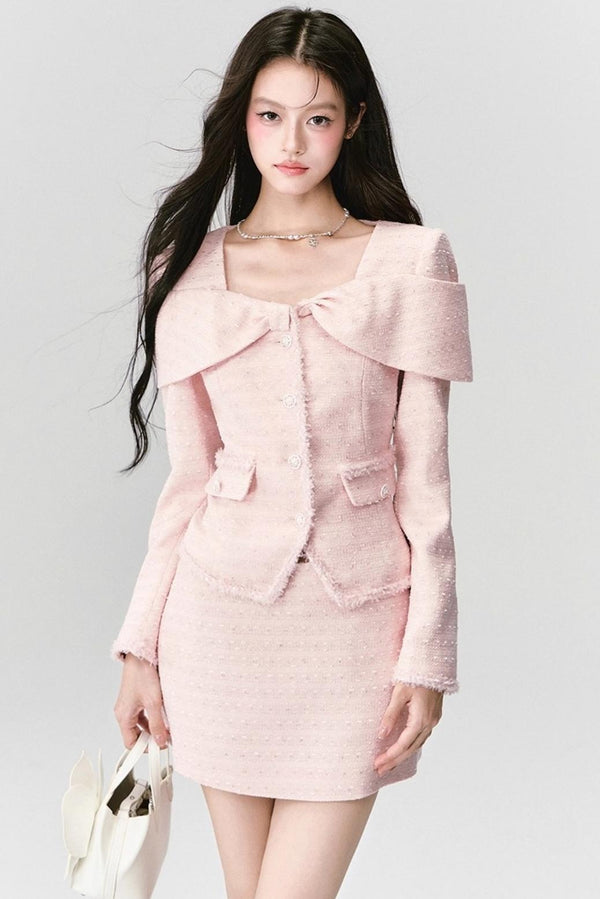 Pink French Tweed Skirt Set-Up