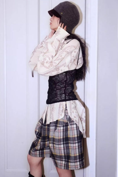 Vintage Plaid Wide-Leg Shorts