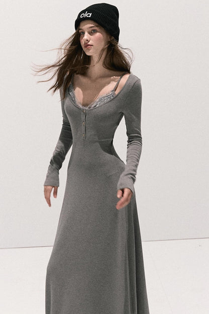 Basic Lace Knit Waist Dress