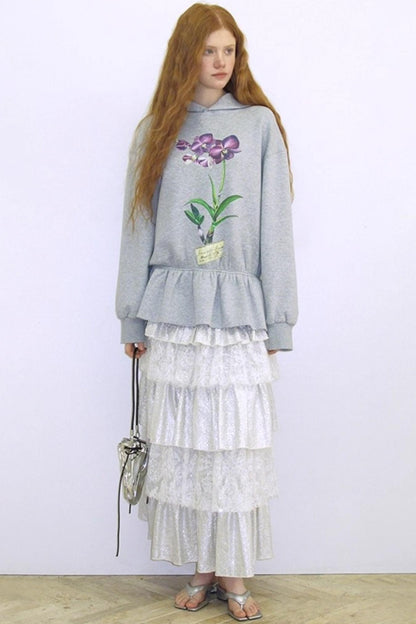 Glitter Panelled Lace Oversized Skirt