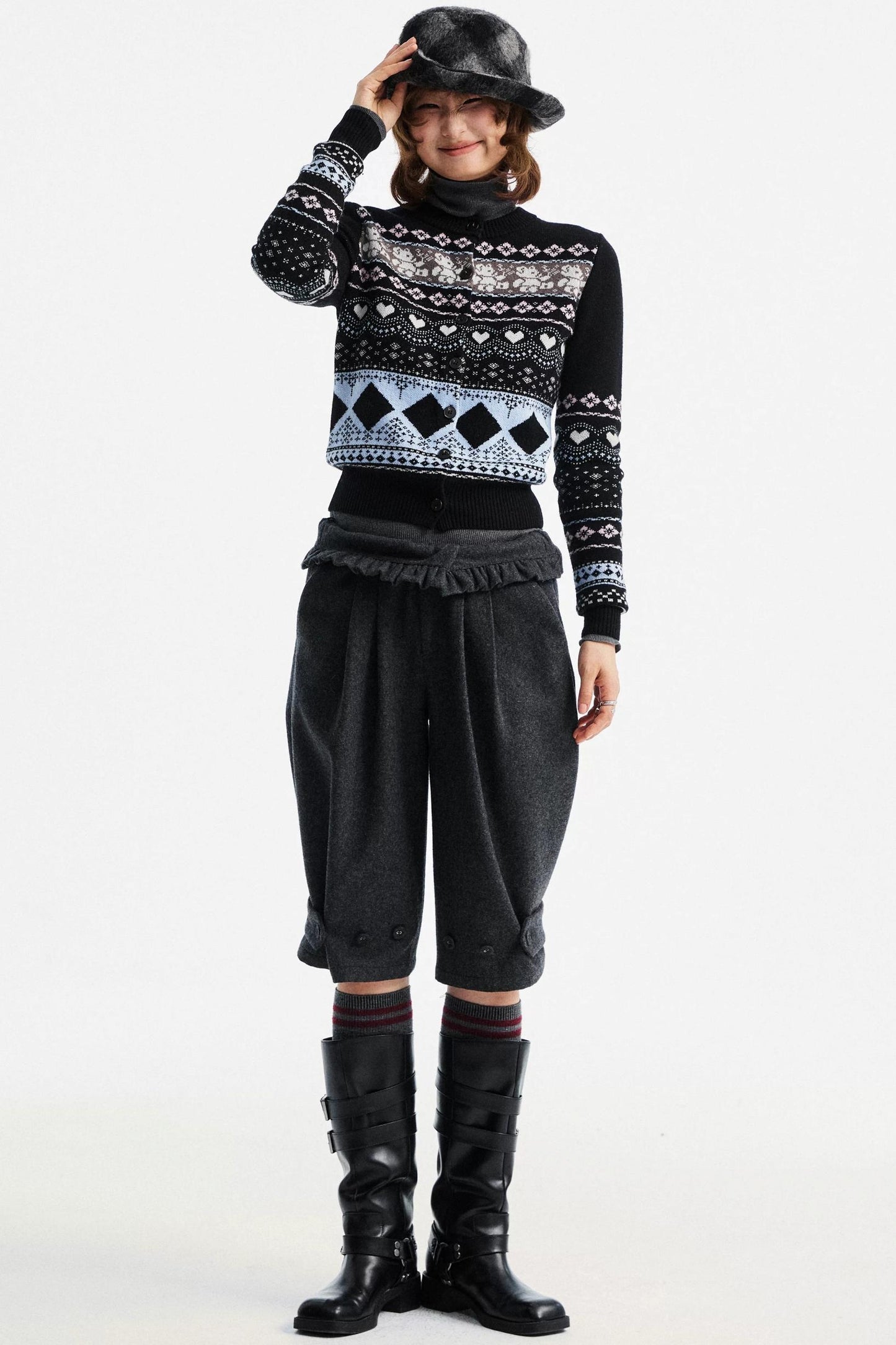 Retro Bear Jacquard Wool Cardigan