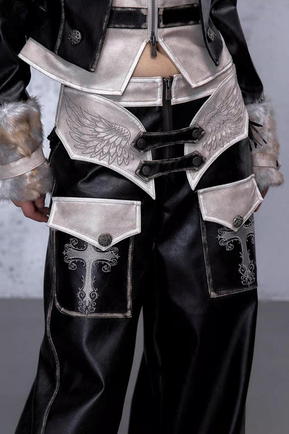 Punk-Lederhose mit Stickerei