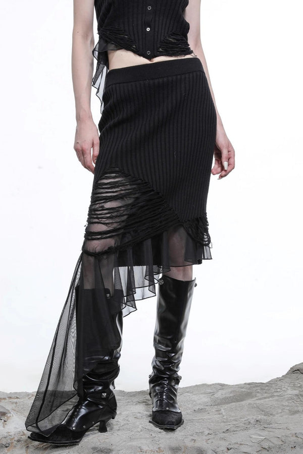 Wasteland Ruffled Patchwork Knit Skirt