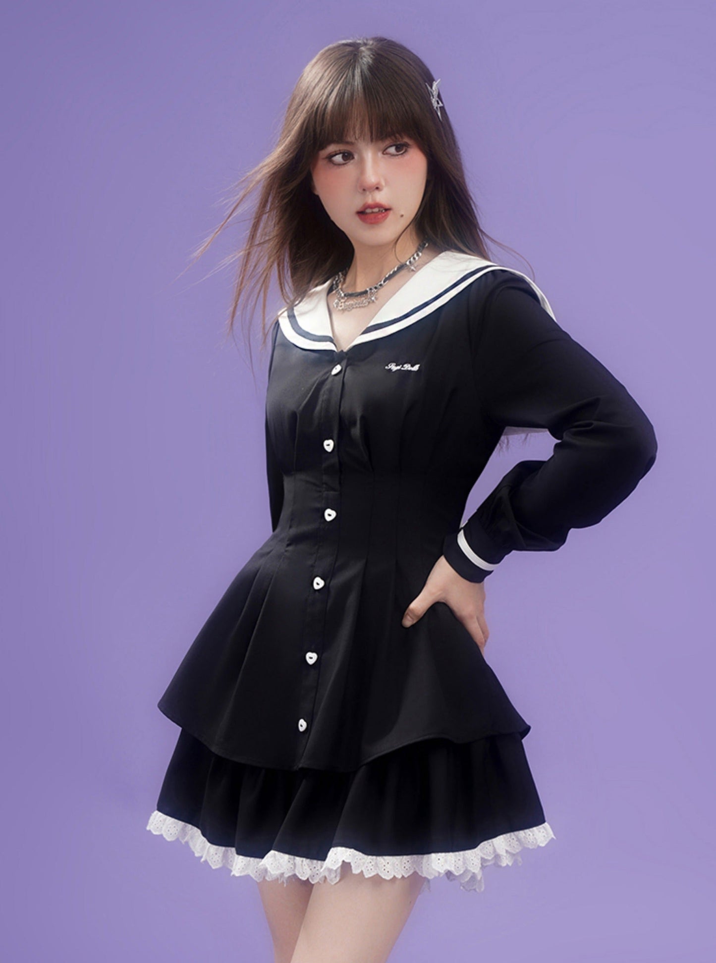 Sailor collar long-sleeved dress