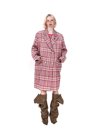 Plaid genderless woolen jacket