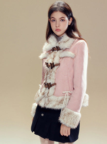 Suede fur jacket set