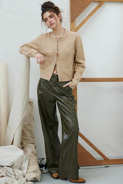 Slim Straight Leather Pants