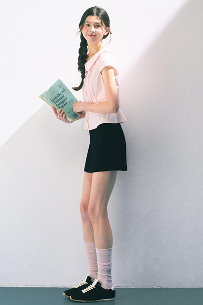 Navy Embroidered A-Line Skirt