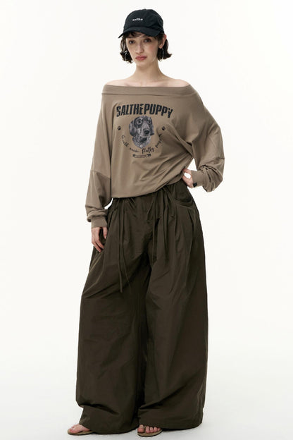 Puppy Print Slanted Shoulder T-Shirt