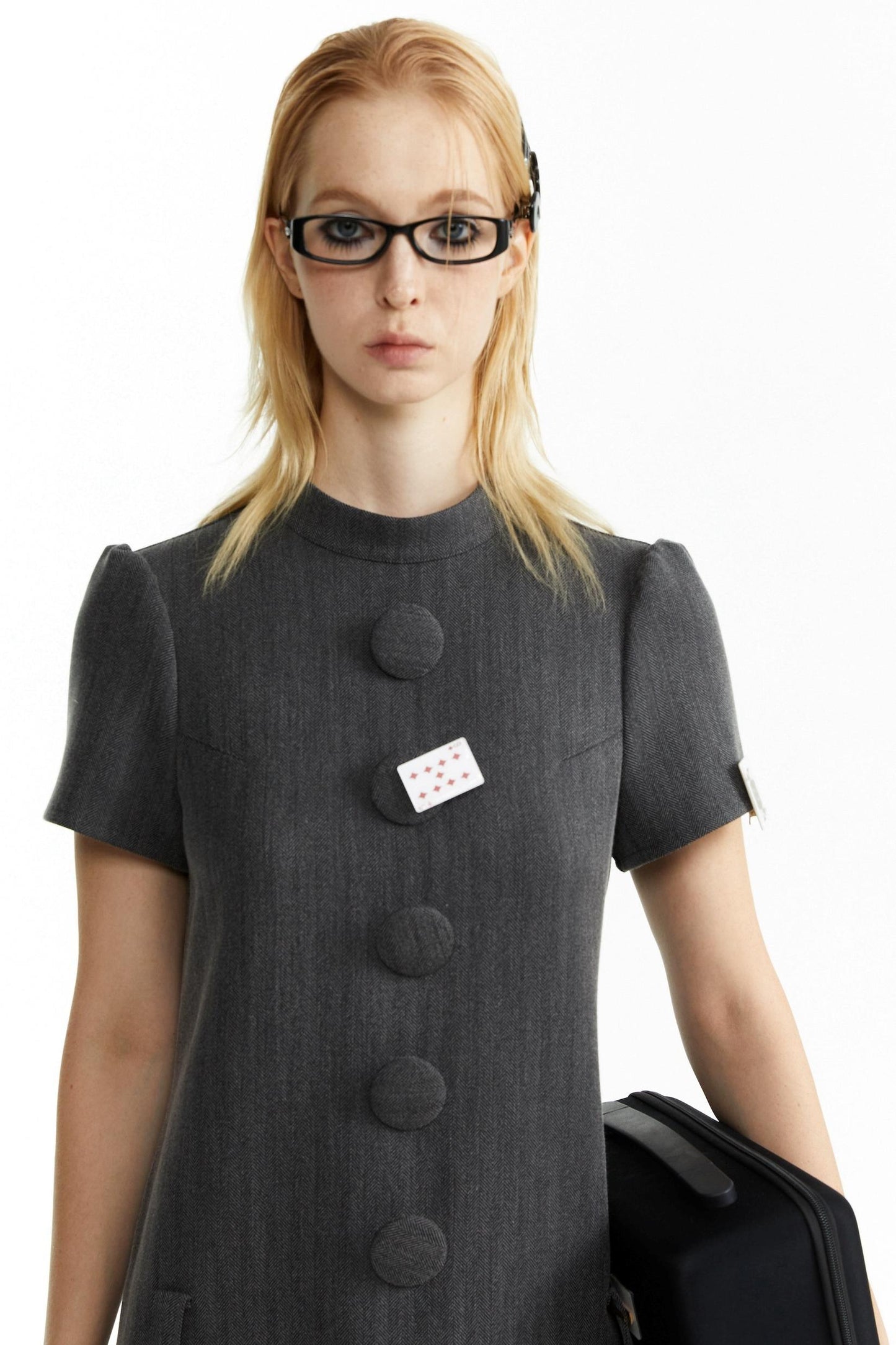 Dark Grey Large Button Dress