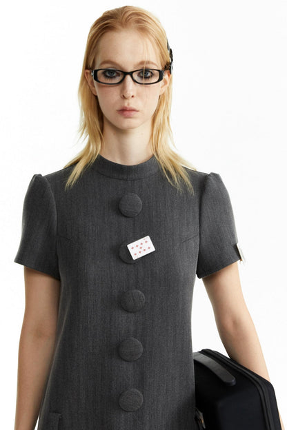 Dark Grey Large Button Dress