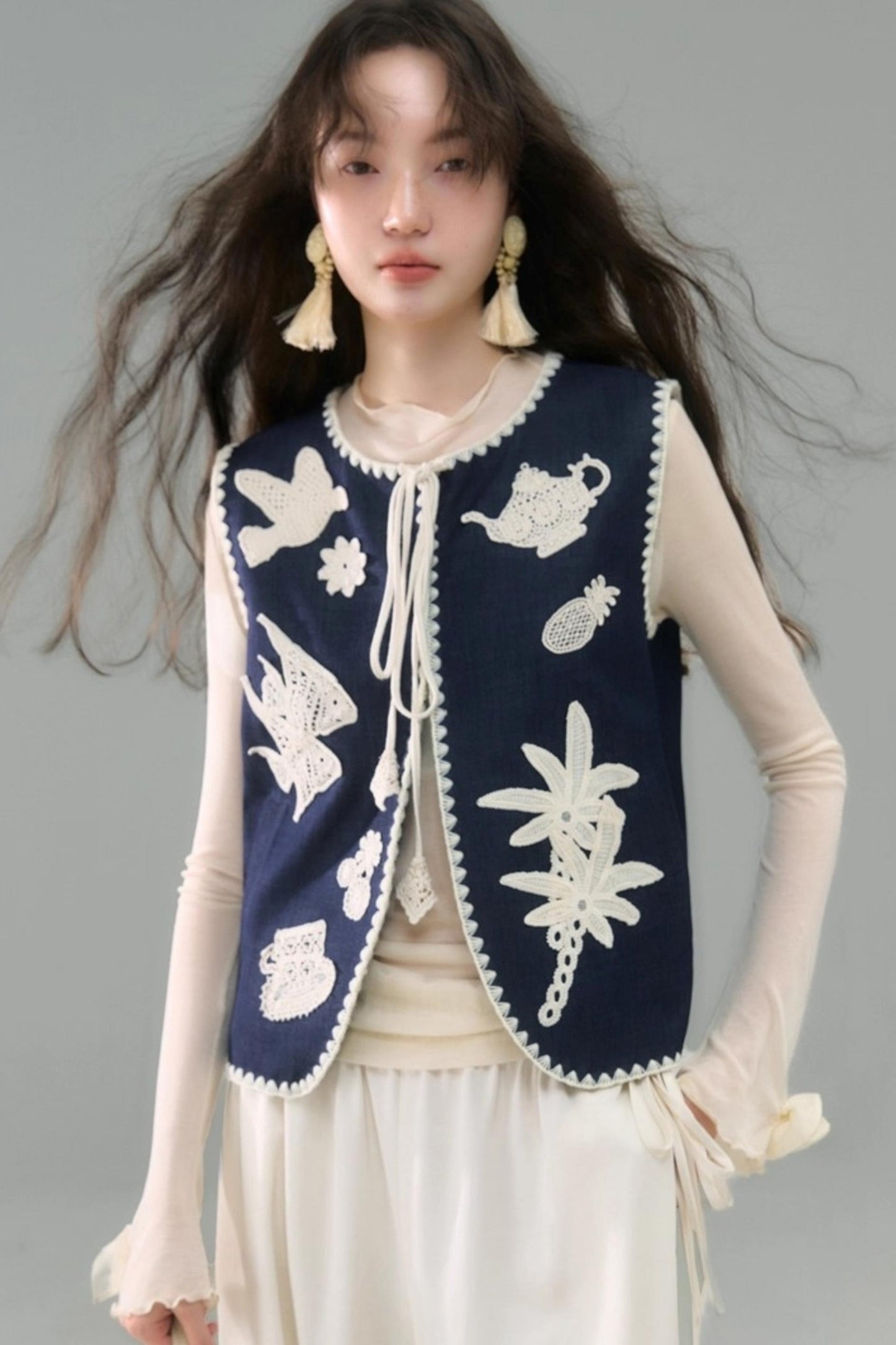 Island Tea Flower Embroidered Top & Skirt Set-Up