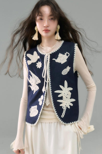 Island Tea Flower Embroidered Top & Skirt Set-Up