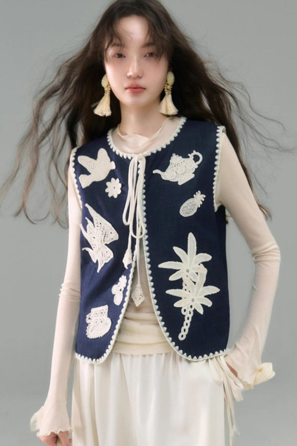 Island Tea Flower Embroidered Top & Skirt Set-Up