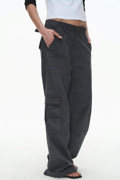 Exitmode Retro Two-Tone Plaid Cargo Pants