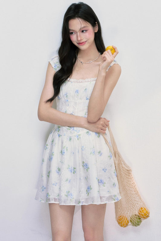 Lemon Summer Floral Suspender Dress