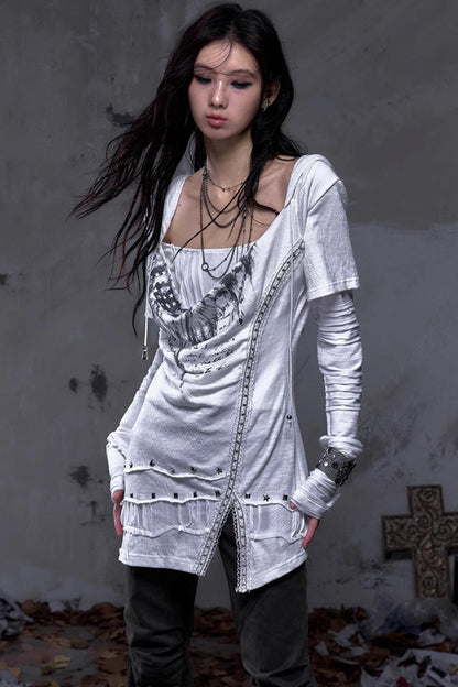 Rock Swing Collar Print Long Sleeve Dress