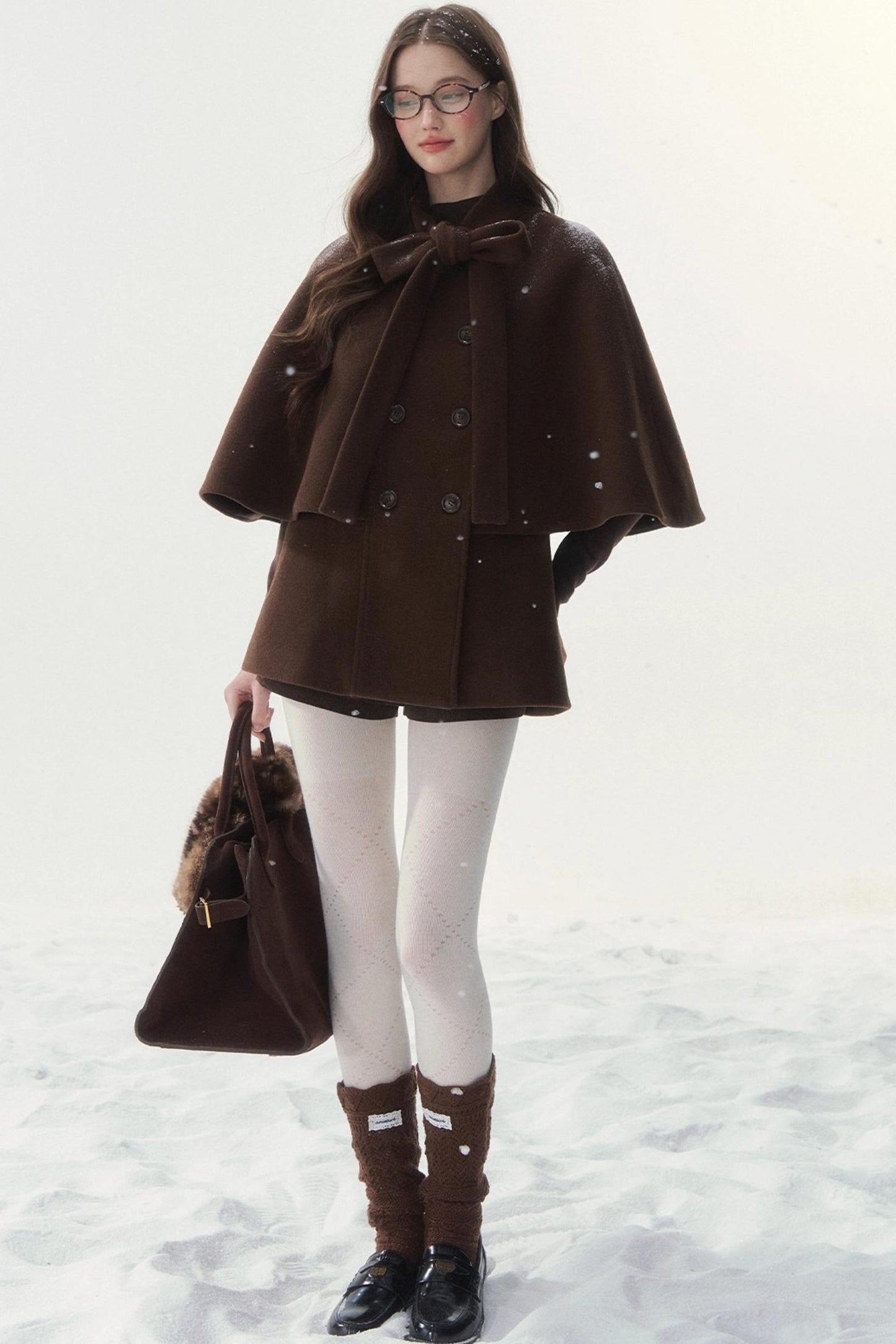 Double-Breasted Cocoa Cape Coat