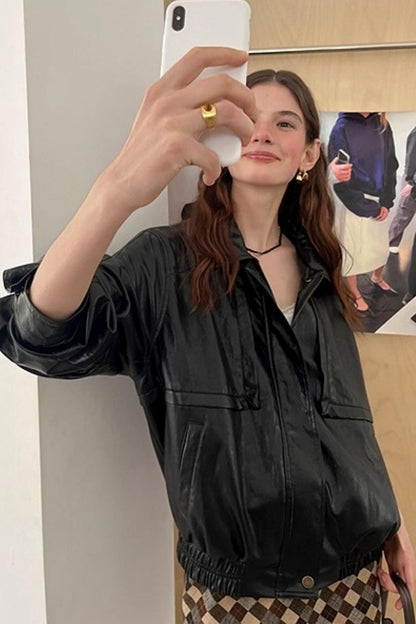 Casual Silhouette Biker Style Jacket