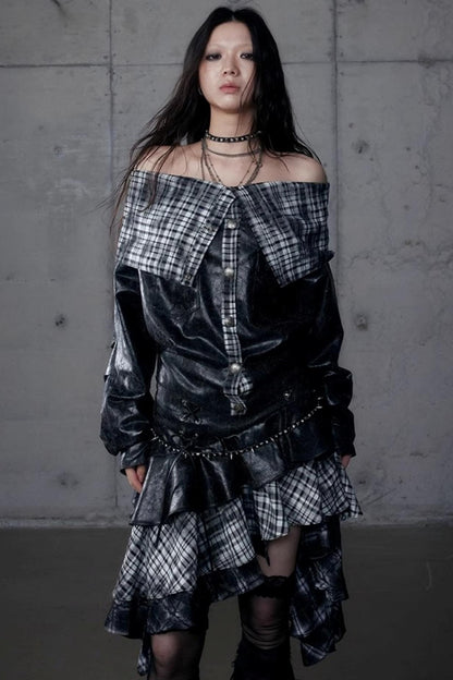 Dark Plaid Leather Top