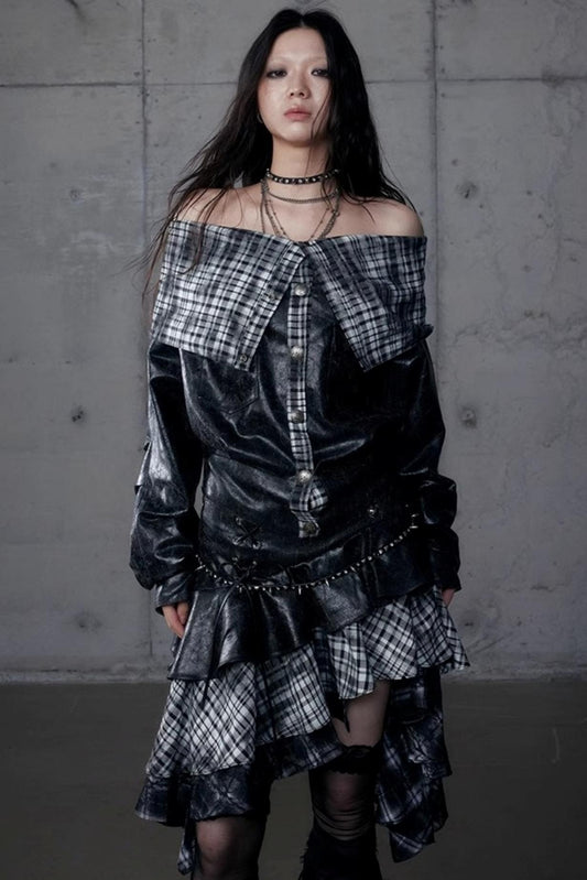 Dark Plaid Leather Top