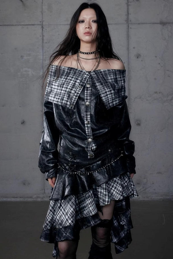 Dark Plaid Leather Top