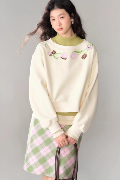 Tulip Embroidery Cloud Sweater