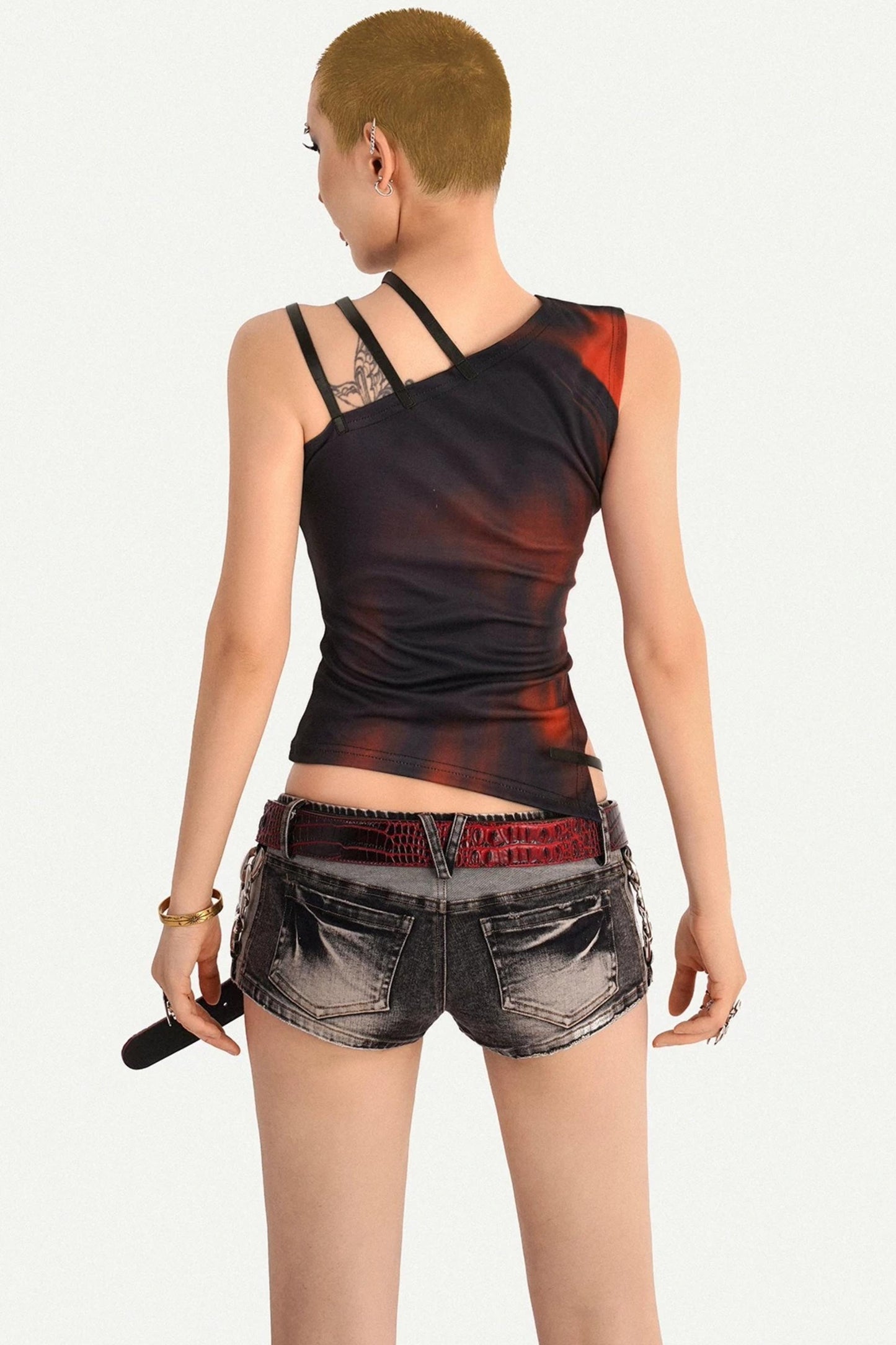 Asymmetrische rote Weste mit gedrehtem Detail