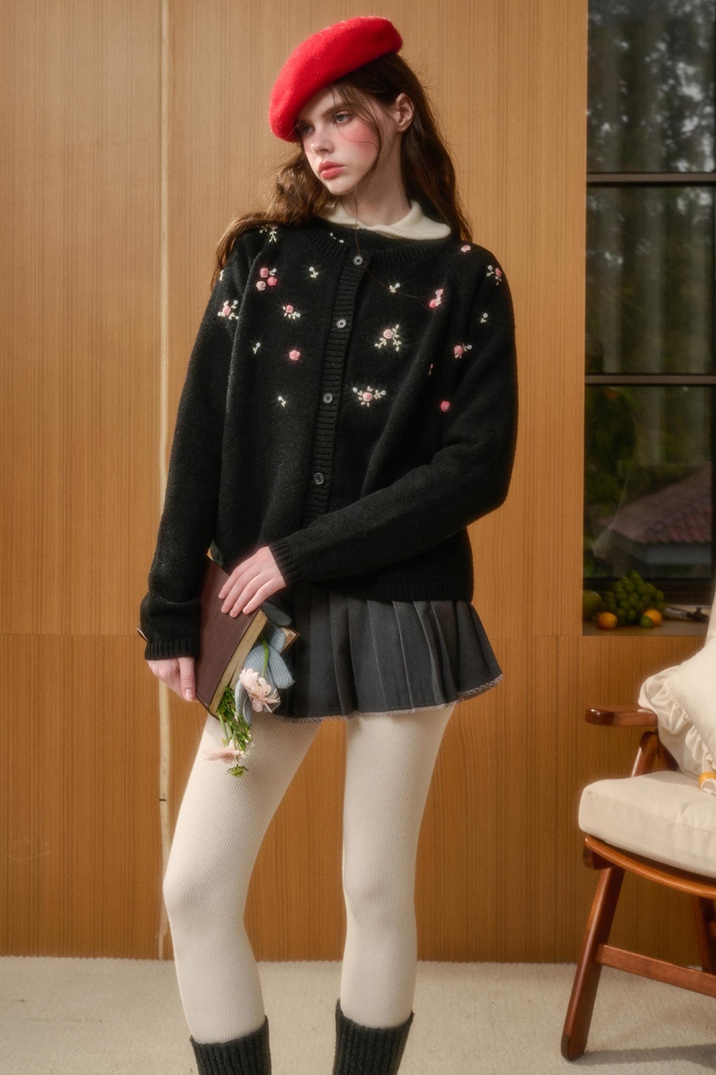 Embroidered Wool Floral Cardigan