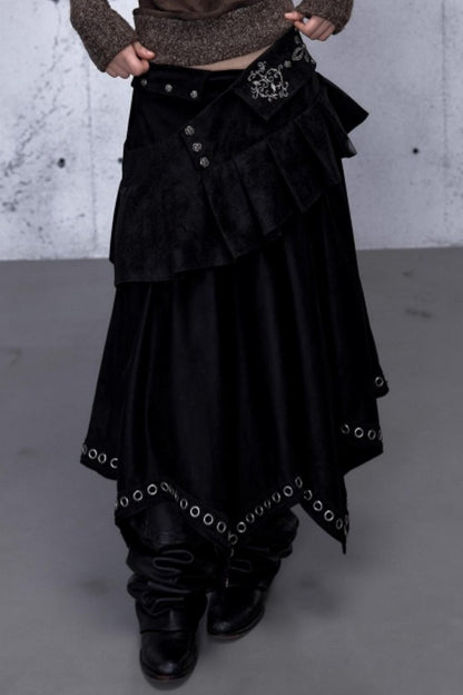 Dark Punk Patchwork Midi Skirt